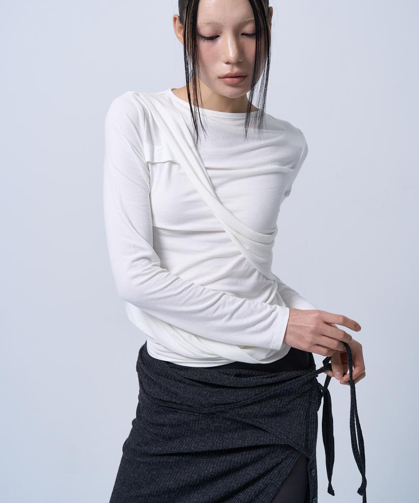 G Museum Layerable Button Wrap Skirt (Melange Charcoal)