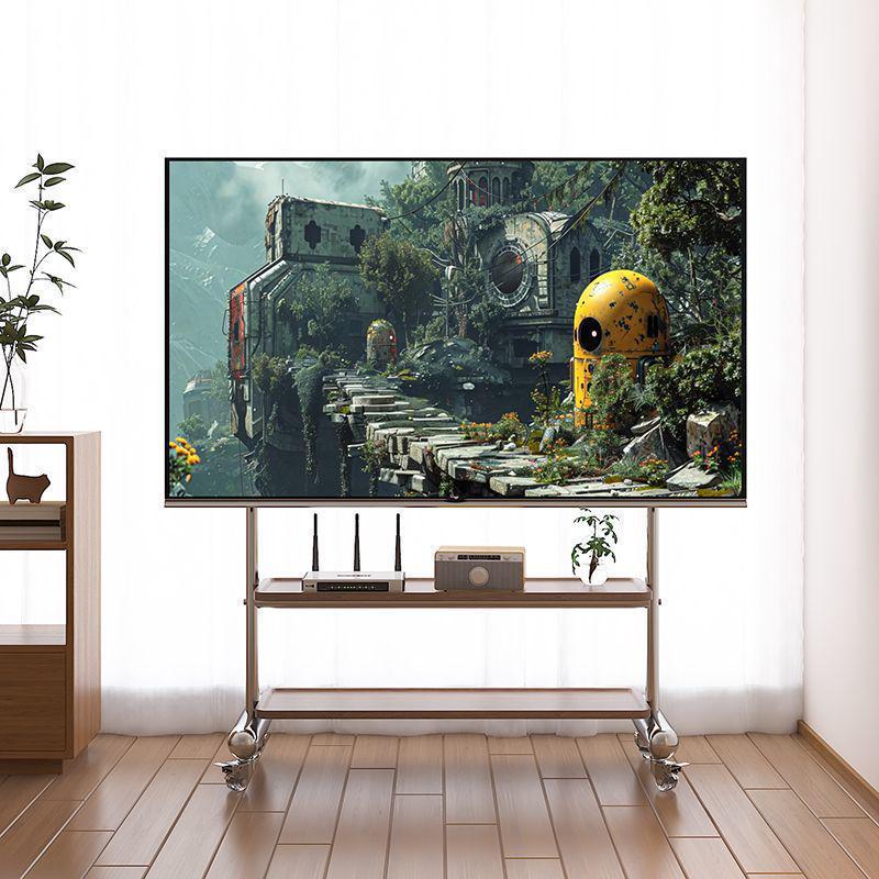 Stainless Steel Mobile TV Stand with Wheels for 43-75 Inch Screens, Ideal for Small Apartments, Bedrooms, and Living Rooms.