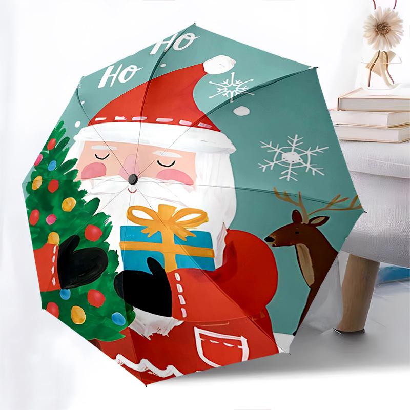1pc Christmas Santa Claus Automatic Opening/Closing Umbrella, Festive Gift for Fans, Travelers, Daily Use, Foldable Design with Snowflakes Pattern, Ou