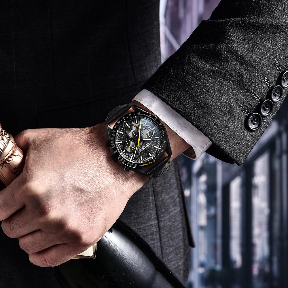 PAGANI DESIGN New Full Black Men's Quartz Watches Luxury Luminous Stainless Steel Chronograph Wristwatch Leather Watchband