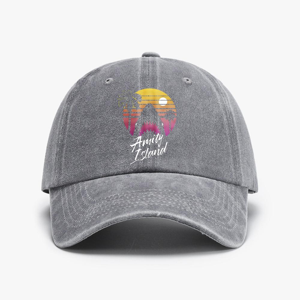 

Fashion Shark Fishing Baseball Caps Distressed Washed Cowboy Hat Amity Island 1975 Jaws Outdoor Summer Adjustable Hats Adjustable