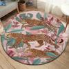 Roses and Tigers, Leopards Round Area Rug,Carpet Rug for Living Room Bedroom Sofa Playroom Decor,Non-slip Floor Mat
