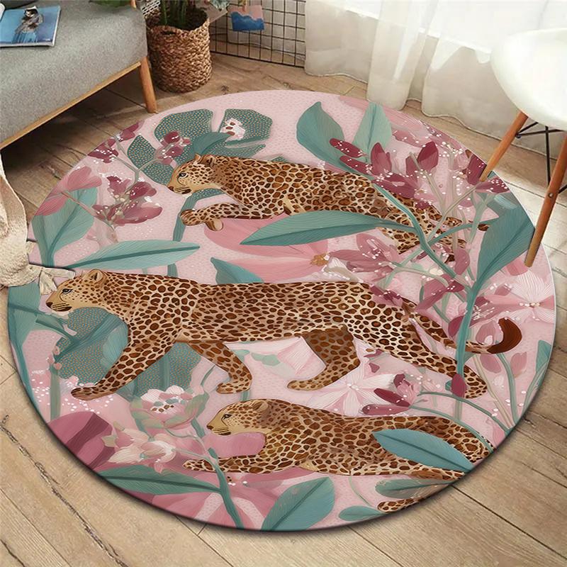Roses and tigers, leopards Round Area Rug,Carpet Rug for Living Room Bedroom Sofa Playroom Decor,Non-slip Floor Mat 80cmx80cm