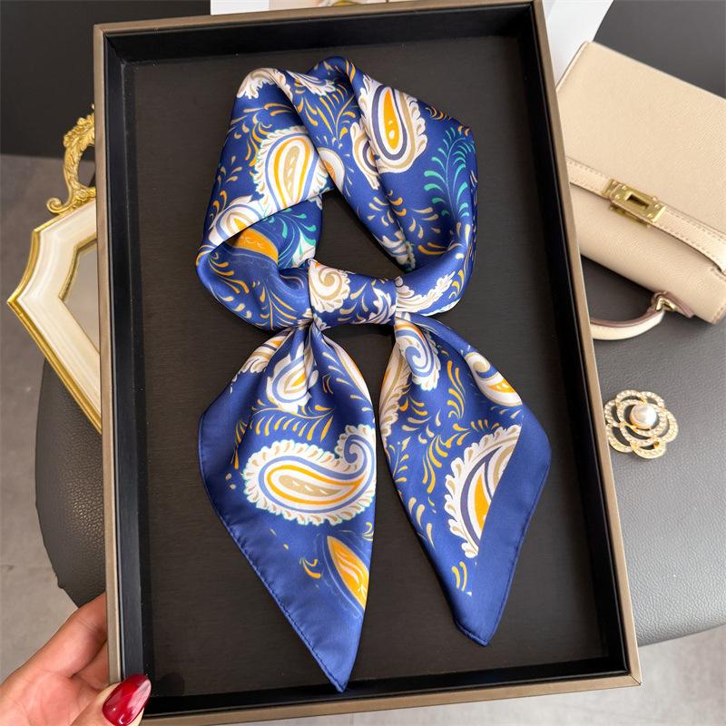 Silk Square Scarf Women Luxury Floral Print Soft Satin Kerchief Hairband Neckerchief Head Hijab Lady Headband Foulard Bag Ribbon