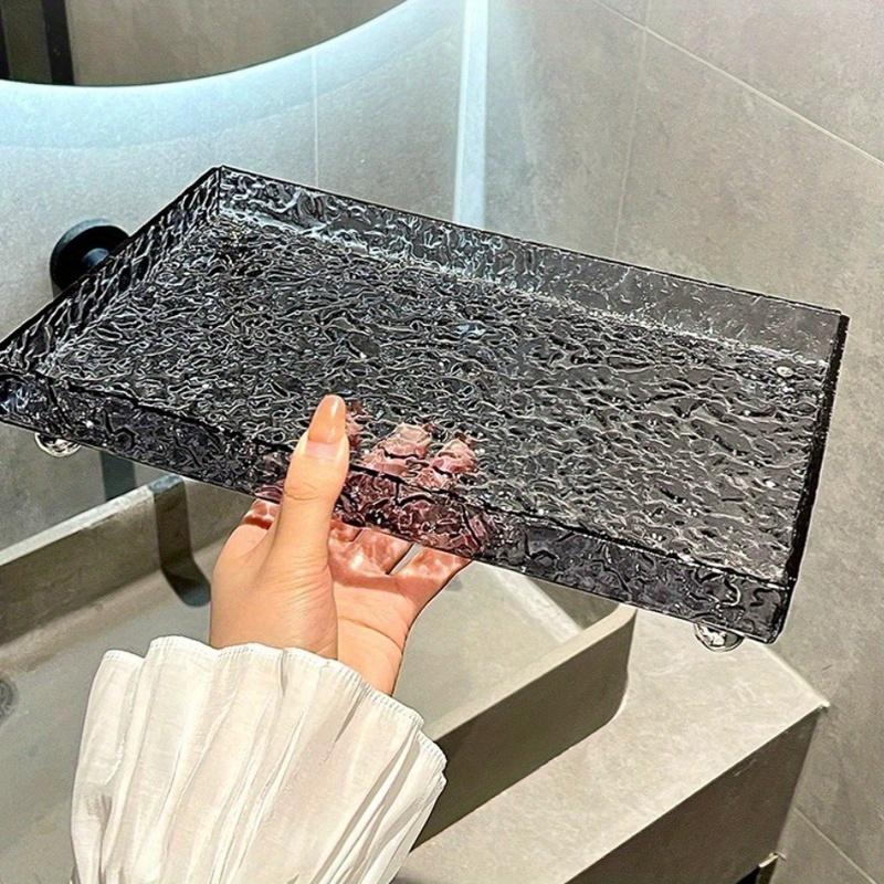 

1 шт. S/L большой емкости настольный поднос для хранения, прозрачный акриловый поднос с текстурой ледника, органайзер для закусок и всякой всячины, подходит для туалетного столика, ванных комнат. L