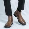 New Chelsea Men's Boots Low Heel Flat Headed Fashionable Business Formal High Top Simple Comfortable Large Size Leather Shoes