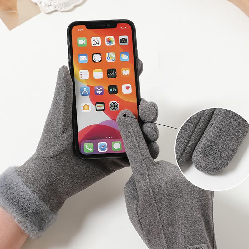 Damen Winterhandschuhe aus dickem Plüsch, modisch, warm, Wildleder, Outdoor, Guantes, Lady, Touchscreen, Fahrhandschuhe, Sport, Radfahren