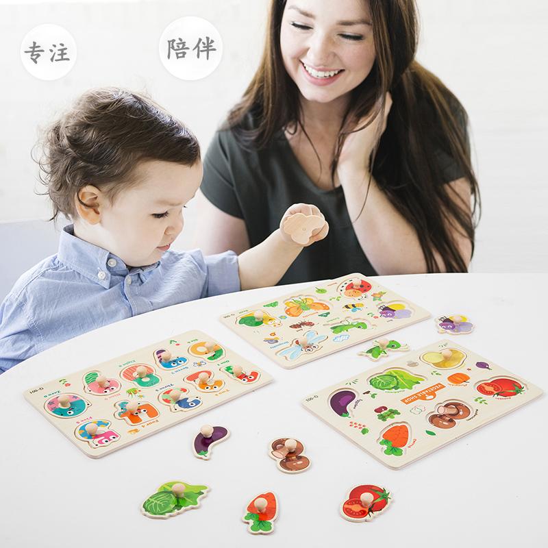 Baby Montessori Wooden Puzzle Hand Grab Board Toys Educational Alphabet Shape Puzzles for Kids Cartoon Animal Vehicle Child Gift