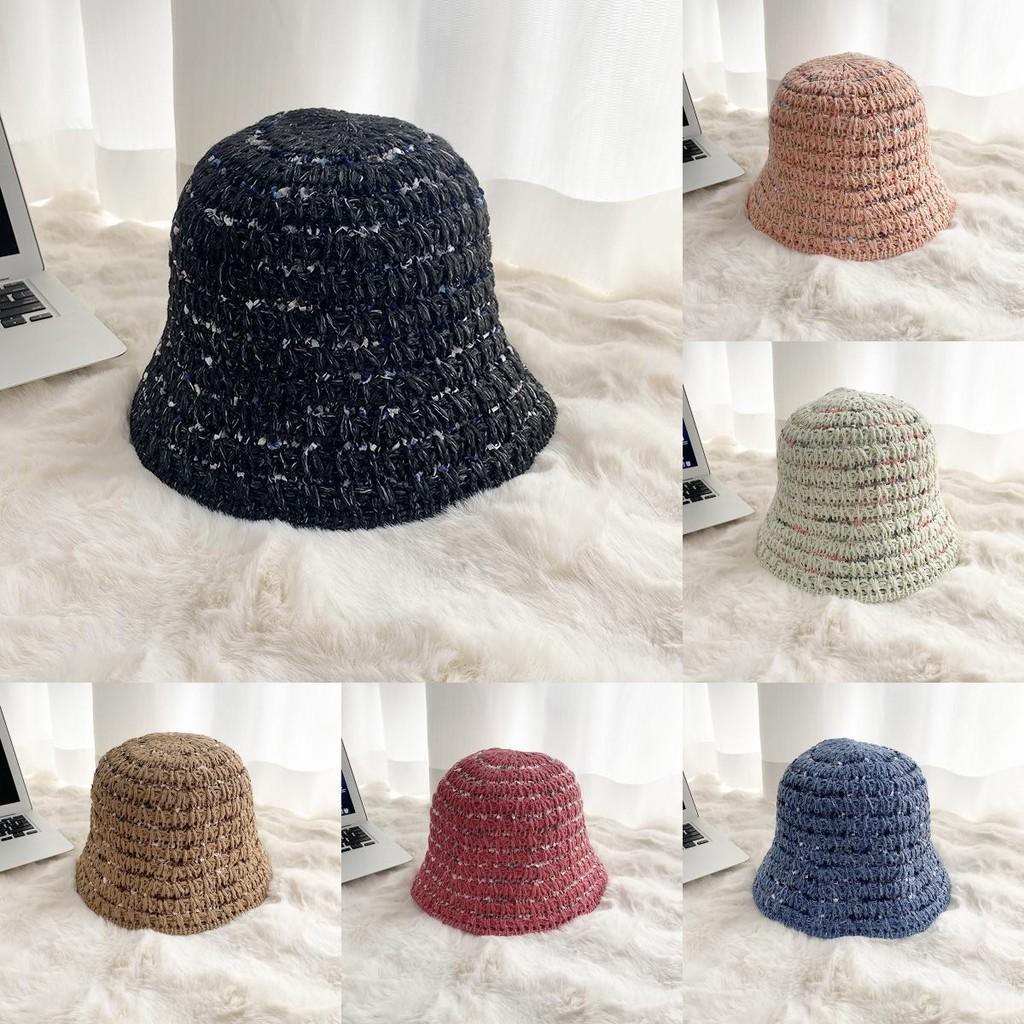 Fashionable Round Top Short Brim Knit Hat For Women Sun Protection Breathable Pink Black Khaki Blue Rose Beige