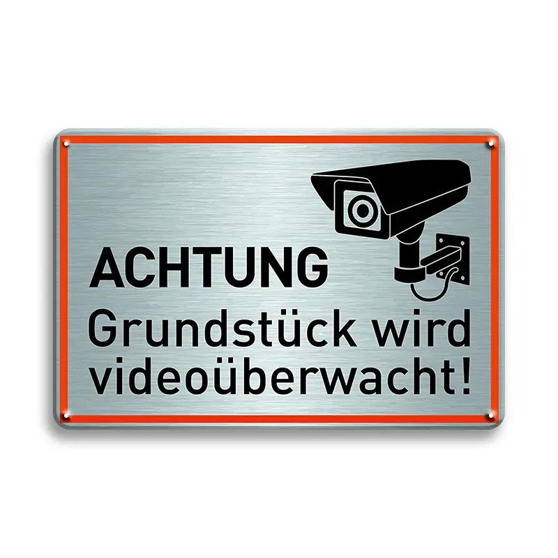 

German Video Surveillance Metal Sign Iron Warning Sign with 4 PreDrilled Holes Bohemian Style Wall Decor for IndoorOu 20x30cm（7.8x11.8inch）