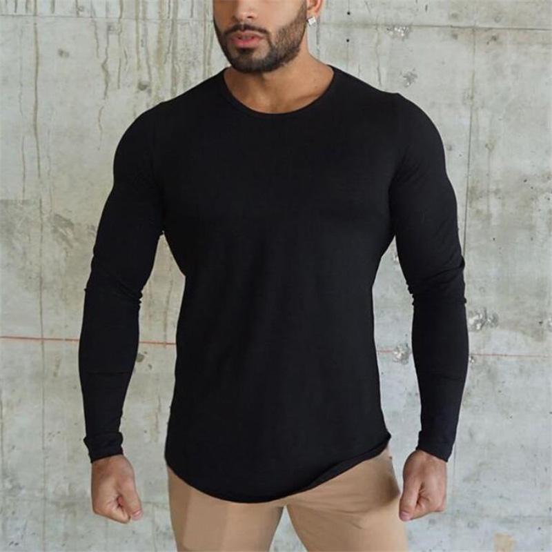 Muscleguys Running T-shirts Mens Autunm Cotton Long Sleeve Gym Clothing Sports Slim Fit T Shirts Spring Bodybuilding Shirts Fitness Tees