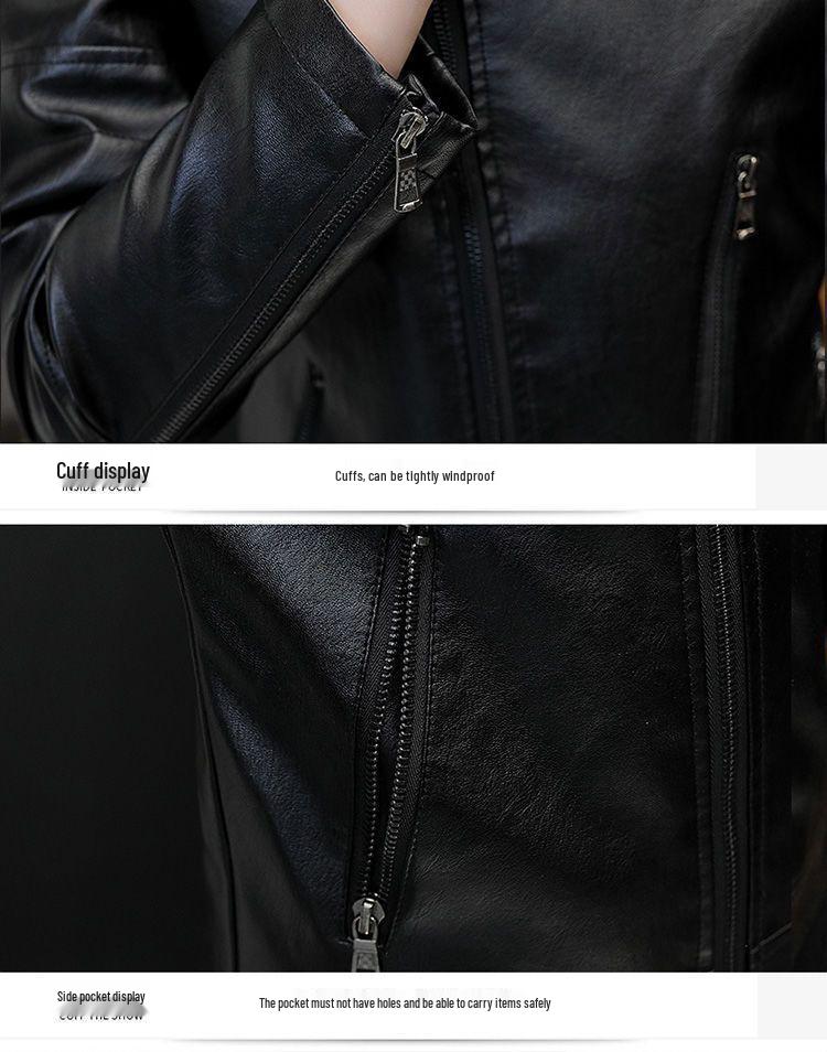 2025 Herren Koreanischer Stil Leder Motorradjacke mit Fleecefutter