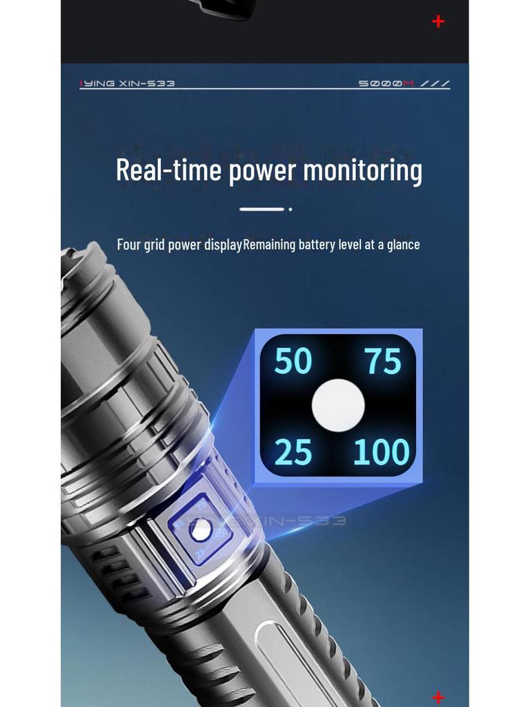 Douyin Cross-Border Multi-Function TYPE-C Rechargeable Dual-Mode LED Flashlight with Long-Range White Laser Light.