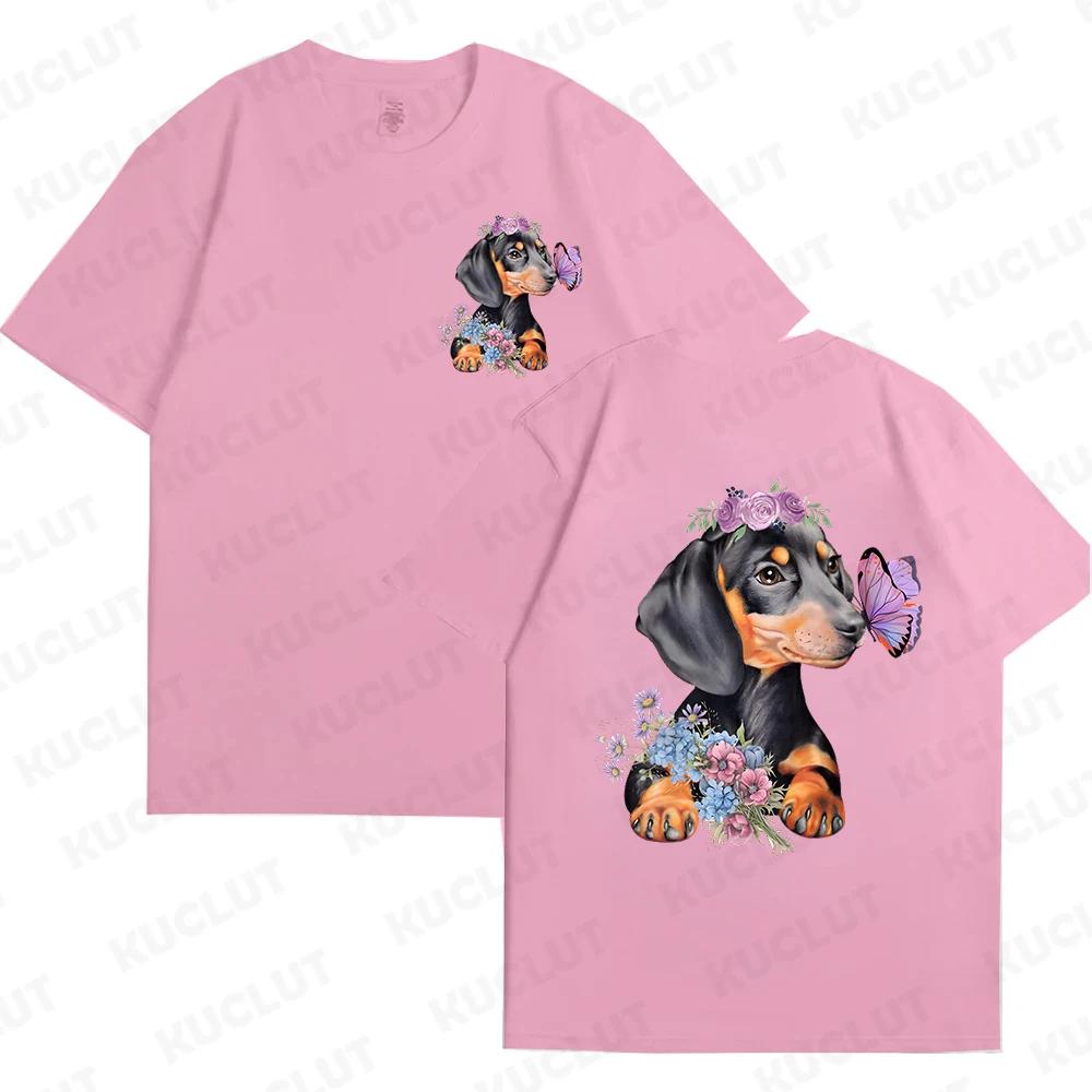 Fashion Cartoon Dachshund Unisex Clothes Duplex Printing Graphic Dog Lover T Shirt Casual Female Tops Crew Neck Short Sleeve Tees
