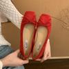 Retro ballet flat bottom red light mouth single shoes women's new suede gentle soft sole Doudou shoes one pedal ladyshoes