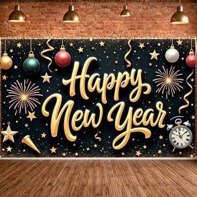 New Year Decoration Banner Metallic Accents Yearly Holiday Background Happy New Year Banner Firework Design For Festive Home