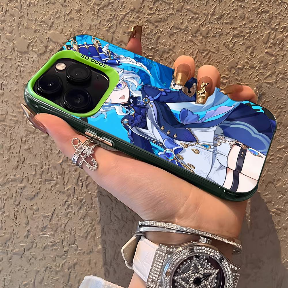 Furina Genshin Impact Phone Case For IPhone 17 16 15 14 13 12 11 Plus Pro Max Multicolor Aurora Laser Shockproof Funda Cover