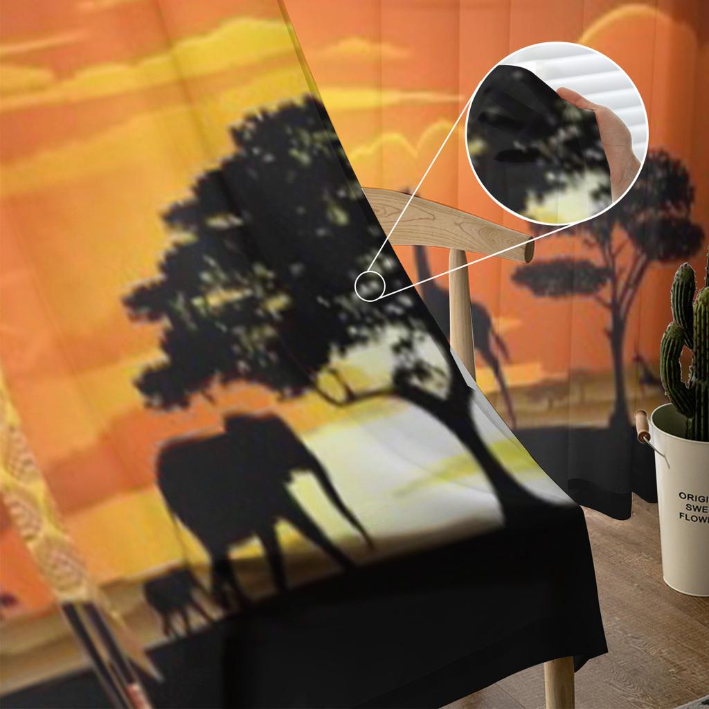 Afrikanische Frau auf hellem Savannen-Sonnenuntergang, transparente Tüllvorhänge für Wohnzimmer, Schlafzimmer, Küchendekoration, Voile-Organza-Vorhänge