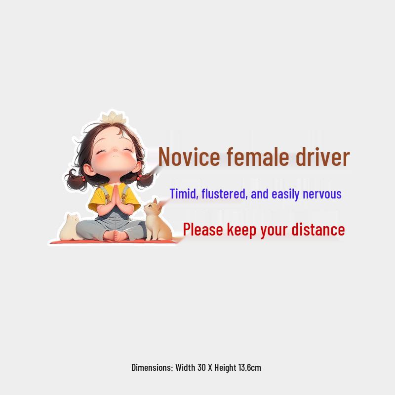 Reflective Warning Sticker: Timid & Flustered Female Driver, Keep Distance - Ideal for New/Practicing Drivers