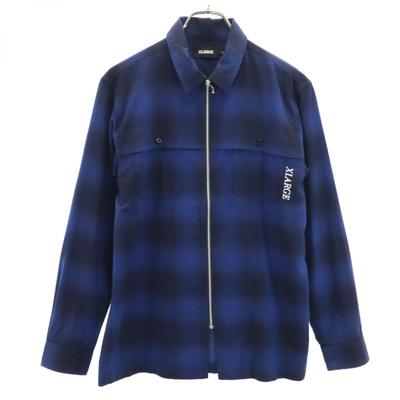 Camisa de Algodão Xadrez Manga Comprida Zíper S Azul x Preto Masculina Usada
