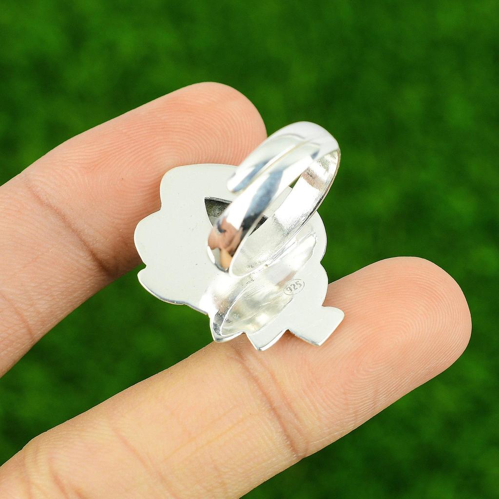 925 Silver Orthoceras Fossil Gemstone Anniversary Sister Cescent Moon Bezel Ring
