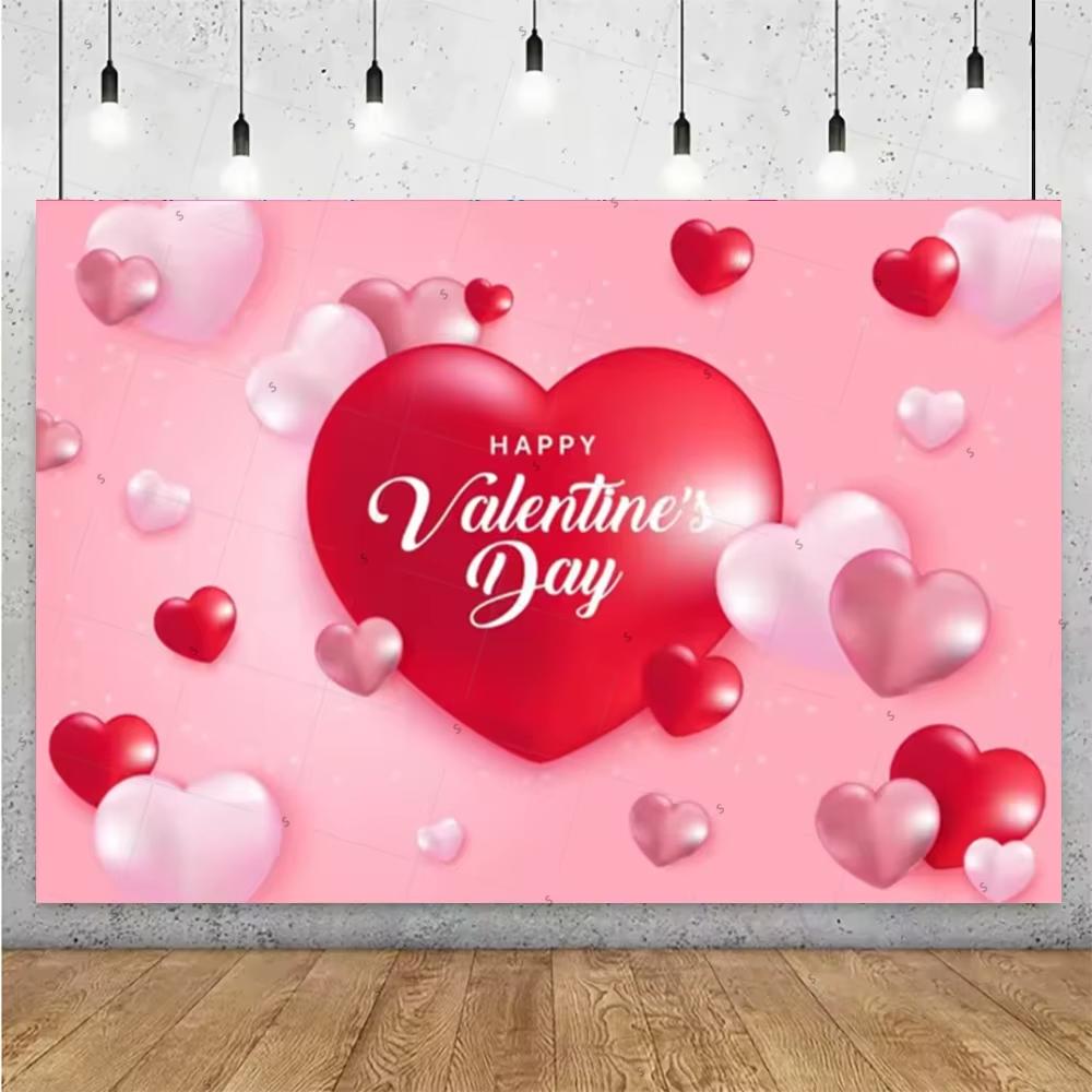 Balloon Red Love Heart Rose Background Happy Valentines Day Backdrop Supplies Valentines Day Party Decoration Photo Shoot Pro 74x94cm(29x37in)