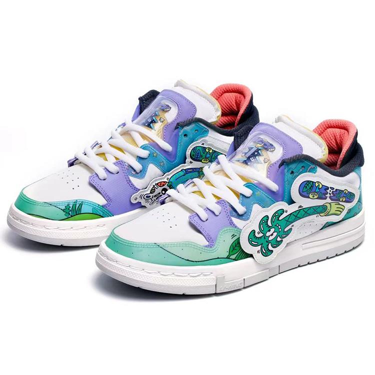 STEVEN HARRINGTON X Li Ning Wave Pro Skateboard Shoes Men's Low Top Kohlrabi Green/Light Blue Purple/Mist White AECR053-2