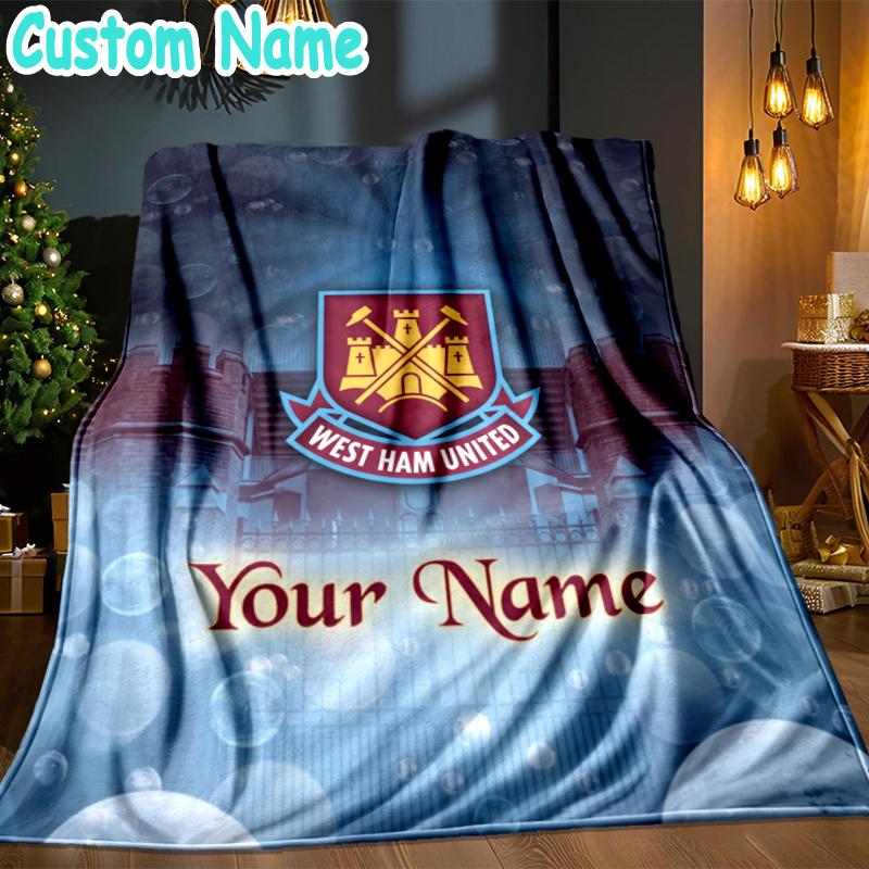 Custom Name West Ham United Throw Blanket - Perfect for Couch, Bed, Office, and outdoor Travel - Ideal Gift for Christmas & Holidays