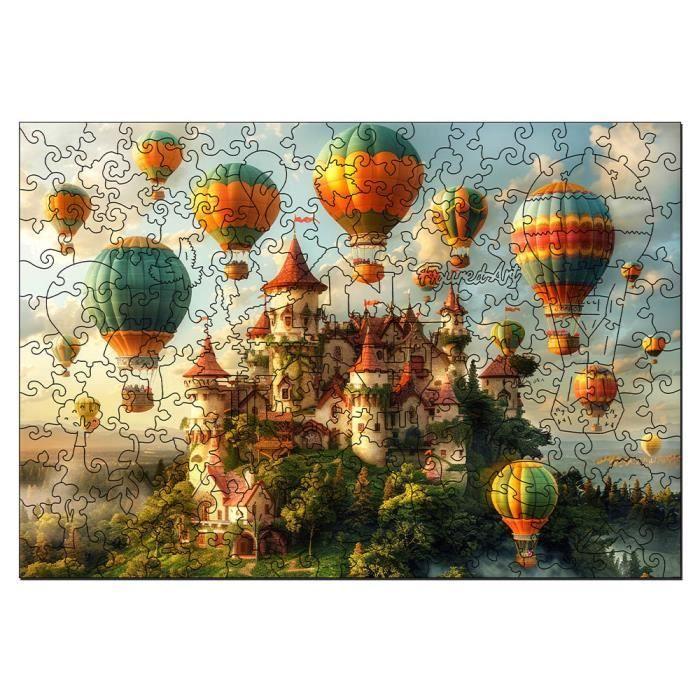Puzzle en bois - FIGURED'ART - Château et Montgolfières - 200 pièces - 32x22 cm - Découpes laser