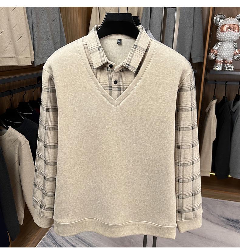 Men's 2025 Winter Plus Velvet Faux Two-Piece Lapel Knitwear for Middle-Aged & Elderly Dads