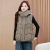 Large pocket stand-up collar hooded vest women's autumn and winter warm vest loose with short cotton vest loose