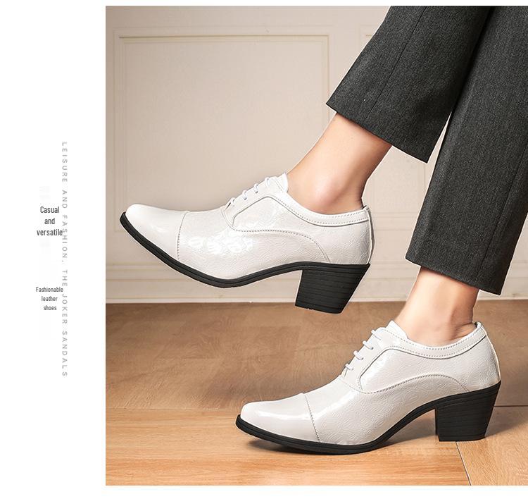 Retro Style Men's Pointed Leather Dress Shoes - Shiny, Height-Increasing, Plus Size Fashion for Hairstylists.