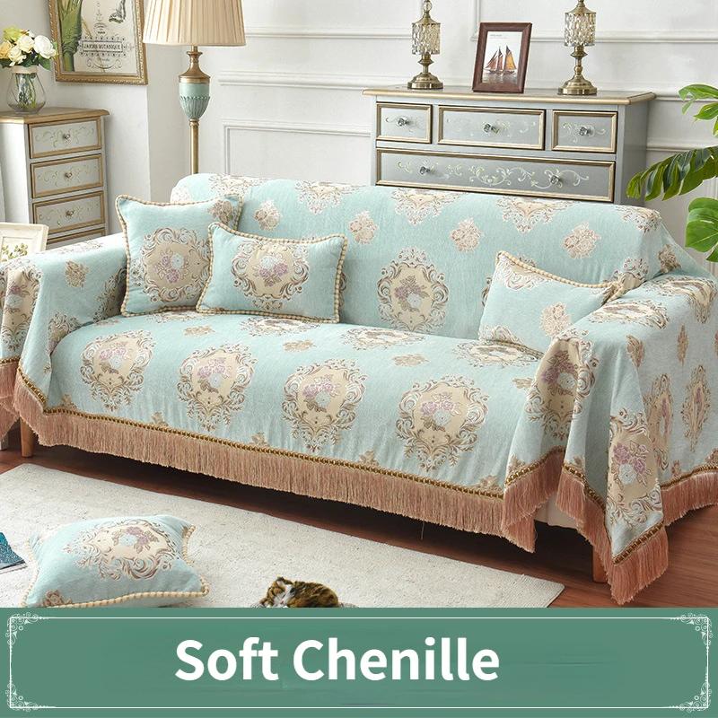 Luxuriöse Jacquard Sofa Handtuch Abdeckung für Wohnzimmer, Chenille Überwürfe mit Quasten Saum, Couch Handtuch, Europa Stil