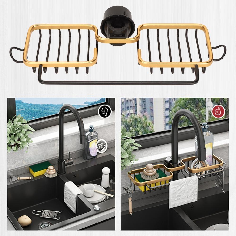 Adjustable Sink Shelf Aluminum Plastic Hanging Rack Durable Sink Organizer Rack  Dishcloth Drainer