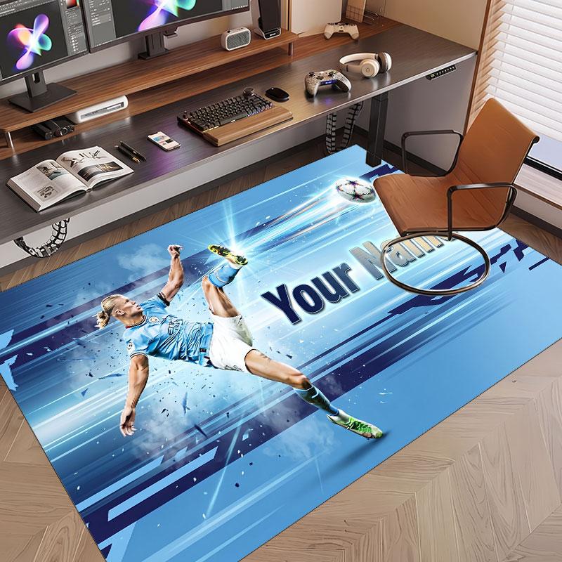 Custom Rug Erling Haaland Pattern Print Name Text Soft Non‑Slip Floor Carpet for Home Indoor Decoration