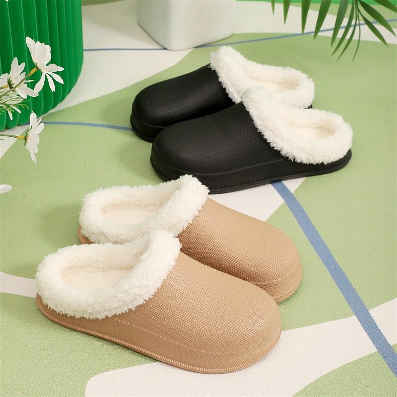 Fashion Crestar Winter Plush Slipper For Women Indoor Waterproof Keep Warm Fur Cotton Slippers Couple Soft Casual House Flat Slippers