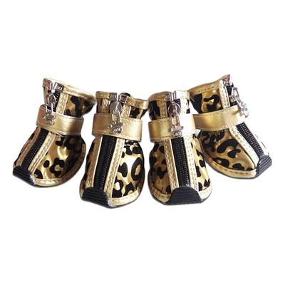 4 pezzi/set Scarpe per Cani da Compagnia in Pelle Leopardata PU Antiscivolo Stivaletti per Cani Piccoli Gatto Scarpe Impermeabili Stivaletti da Esterno per Cuccioli