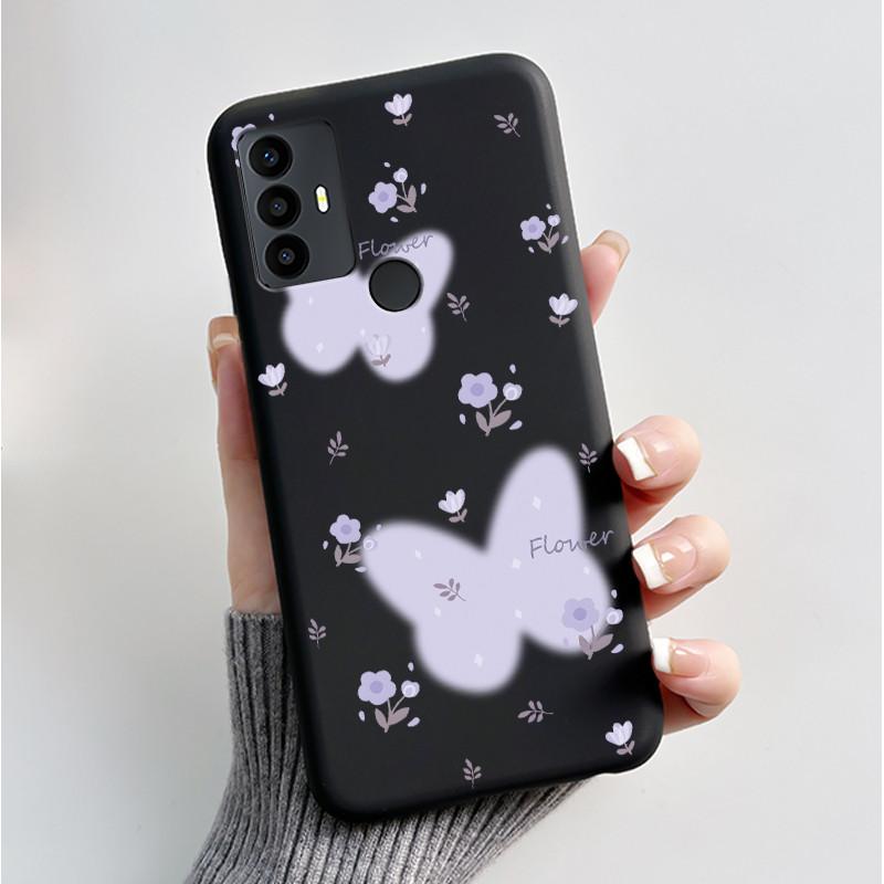 For TCL 30 SE 30E 306 305 Case 6165D 6102H 6102A 6102D Phone Cover Fashion Butterfly Flowers Black Soft Silicone Casing Bumper