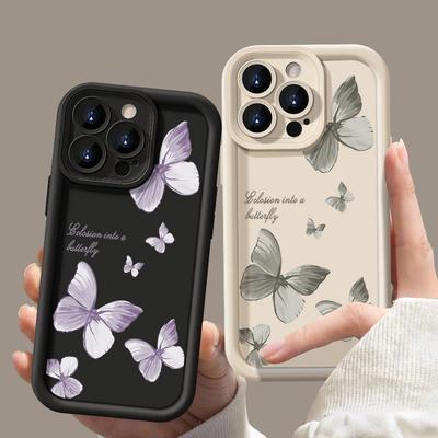 Farbiges Schmetterlingsmuster Stoßfeste Rückseite iPhone 16 Plus 15 14 13 12 11 Pro Max Xs Xr 8 7 Matt Weiches TPU Linsenschutz Sturzsichere Hülle