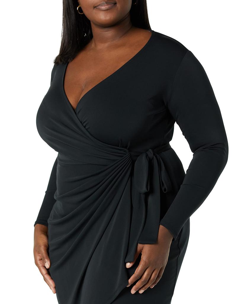 Amazon Essentials Women's Classic Fit Long Sleeve Wrap Dress, Black, Size L