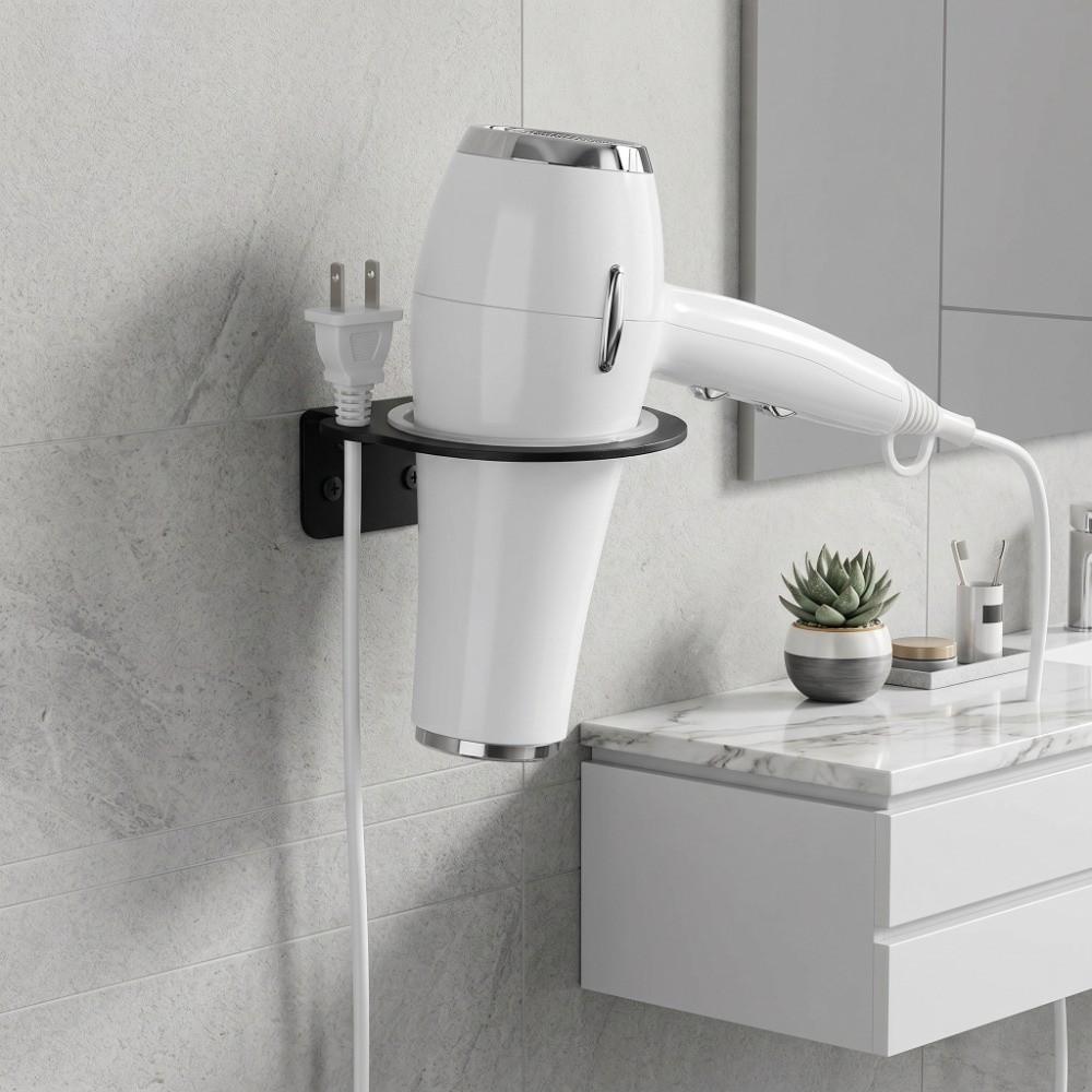 Black Hair Dryer Holder Wall Mounted Hair Dryer Hanger Cord Storage Hair Dryer Rack Home Storage
