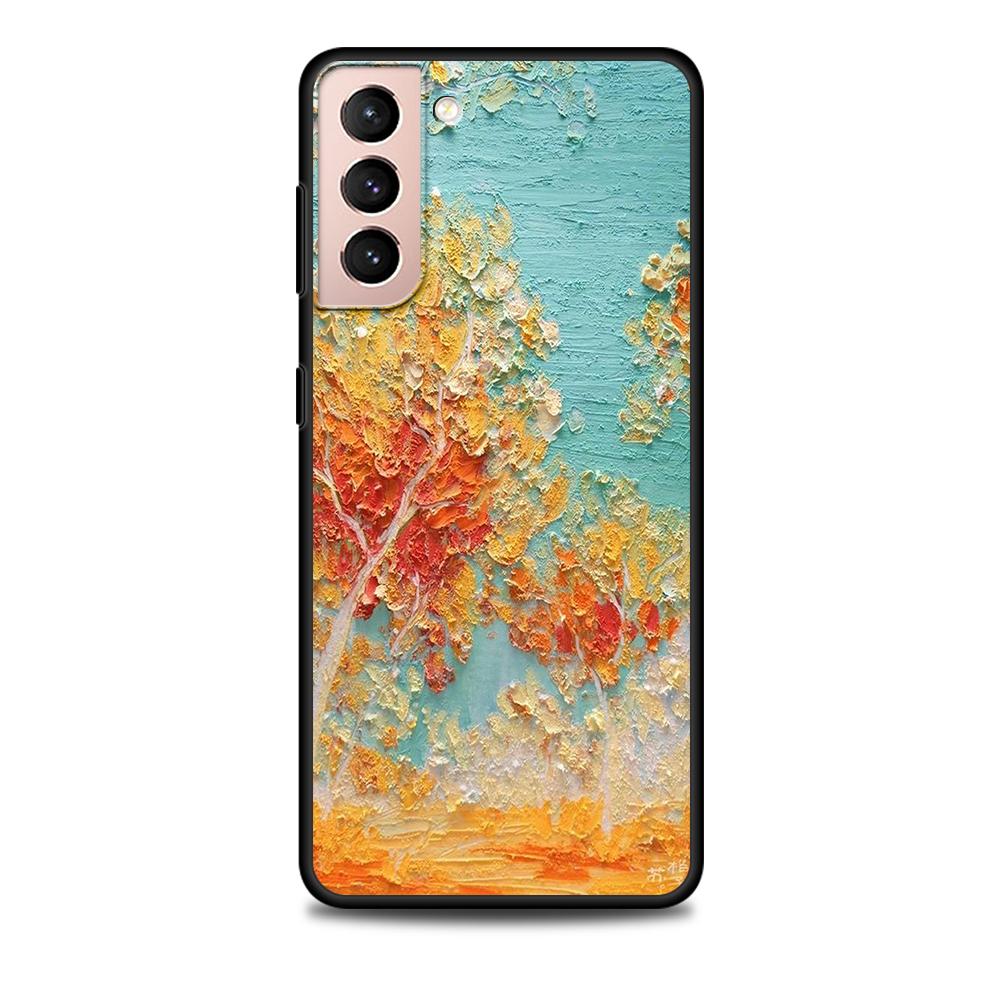 Etui Art Retro Olej Malowanie Kwiaty do Samsung Galaxy S22 Ultra Telefon Pokrowiec S21 S20 FE S10 S9 S8 Plus S10e S7 Edge Czarny Miękki