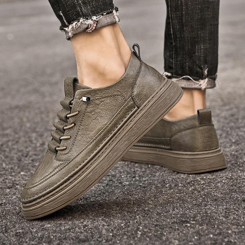 Classic Men's Antiskid Vulcanize Shoes Male Comfortable Sneakers Genuine Leather Men Casual Shoes High Quality Fashion Flats Men