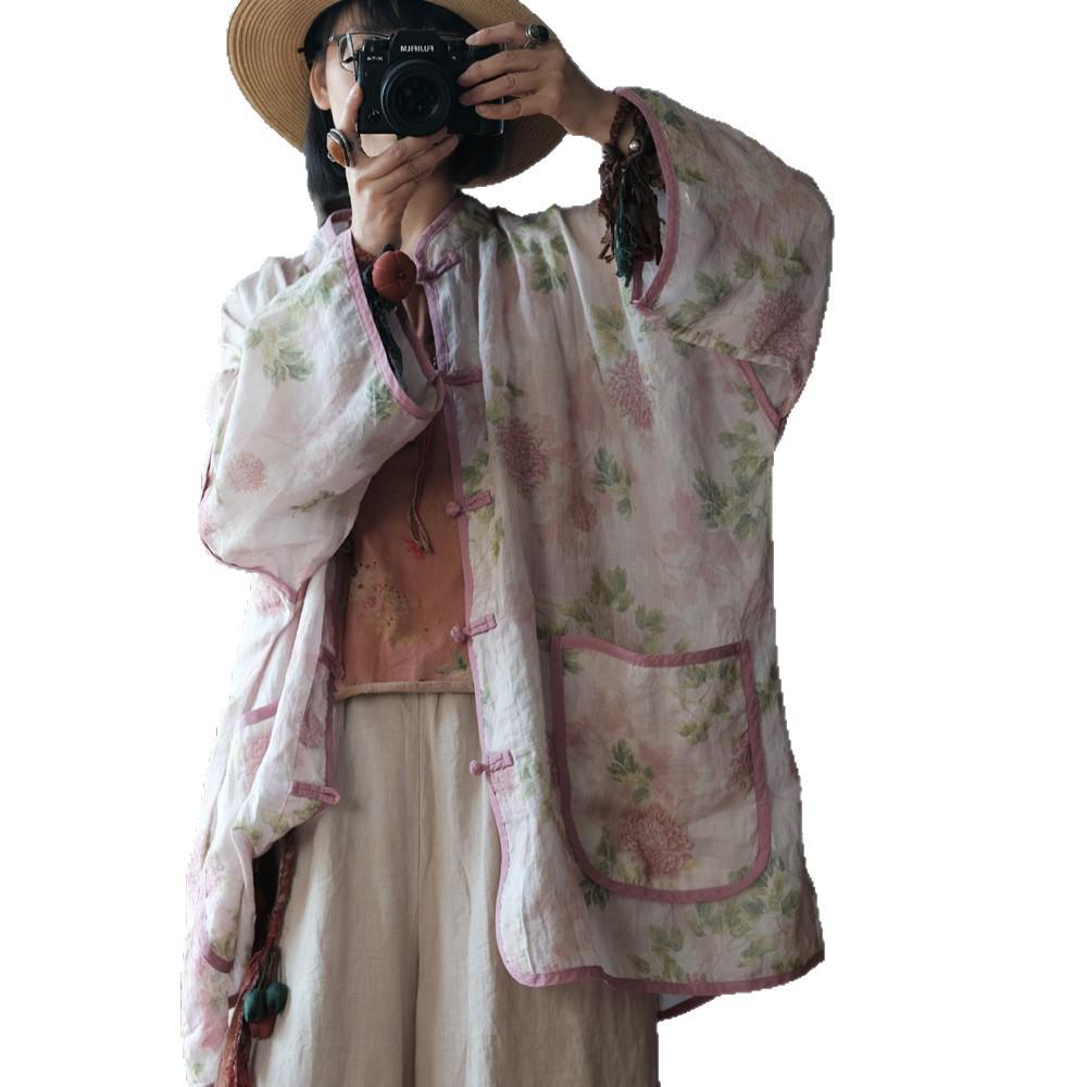Ancient Clay Artistic Linen Sun Protection Women's High-End Cardigan 2156 Hazy