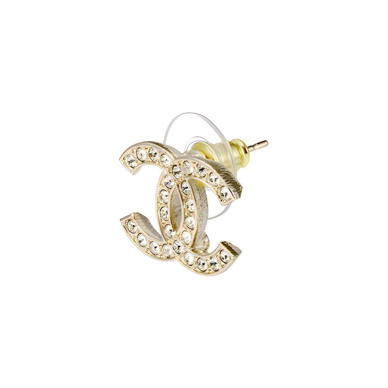 Chanel Doppel-C-Logo-Form Strass-Steckerohrringe Damen Gold