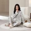 Women's Pure Cotton Striped Long-Sleeve Pajamas Set for Spring/Autumn, Wear Indoors or Out, Customizable Design Available.