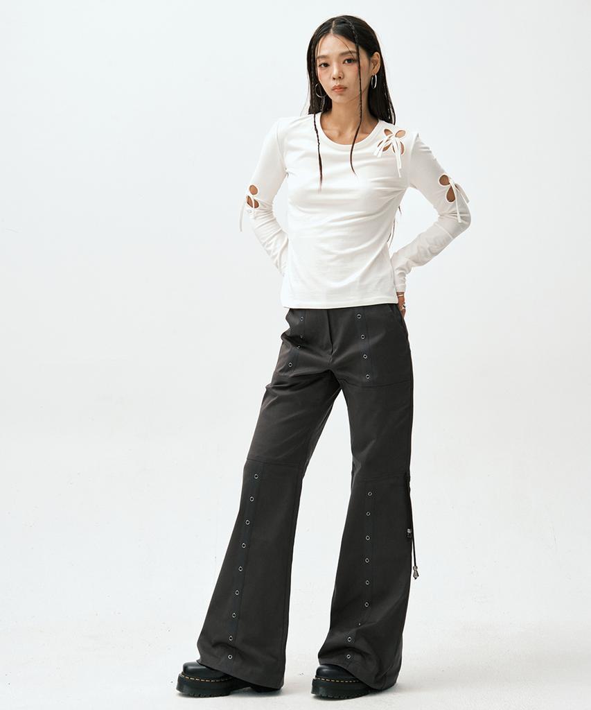 Soleubi Eyelet String Bootcut Pants / Charcoal