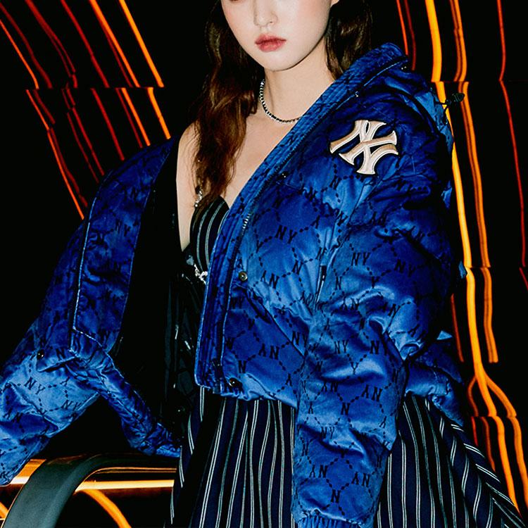 New MLB Down Jacket Cropped Women's Dark Blue 3FDJM0216-50BLD