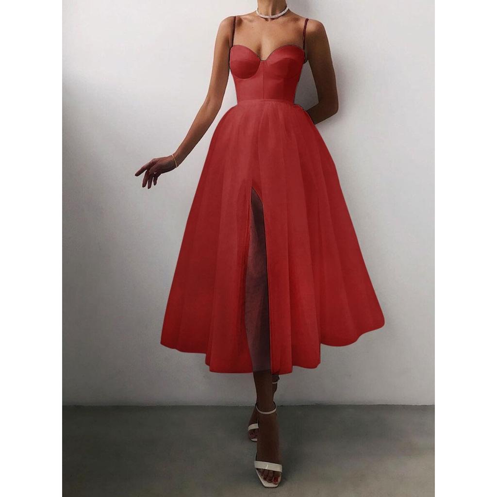 Frühling Sommer Neues Europäisches Amerikanisches Stil Damen Einfarbiges Netzarmband Kleid