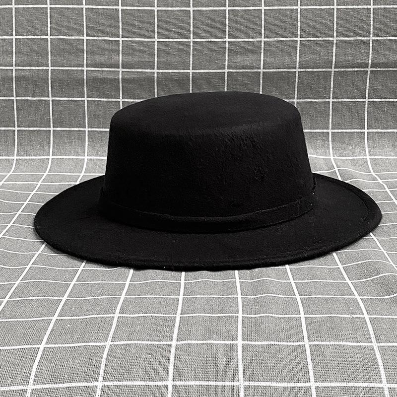 

Simple Milliner Woolen Short Brim Flat Edge Top Hat Concave Shape Casual Versatile Flat Top Hat Retro Tide M（56-58cm） чорний